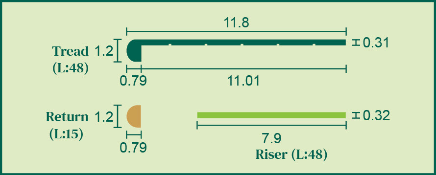 WPC Round Stair Tread, Riser, Return